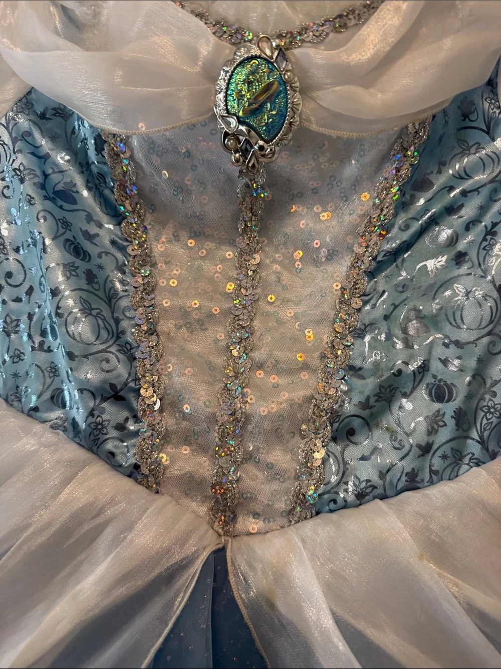Cinderella Princess Ball Gown Kids Costume with White Accents